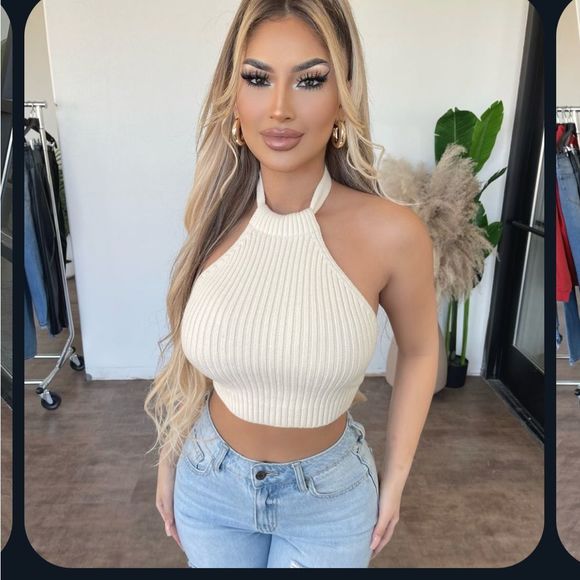 April Halter Tie Knit Top - Picture 1 of 9